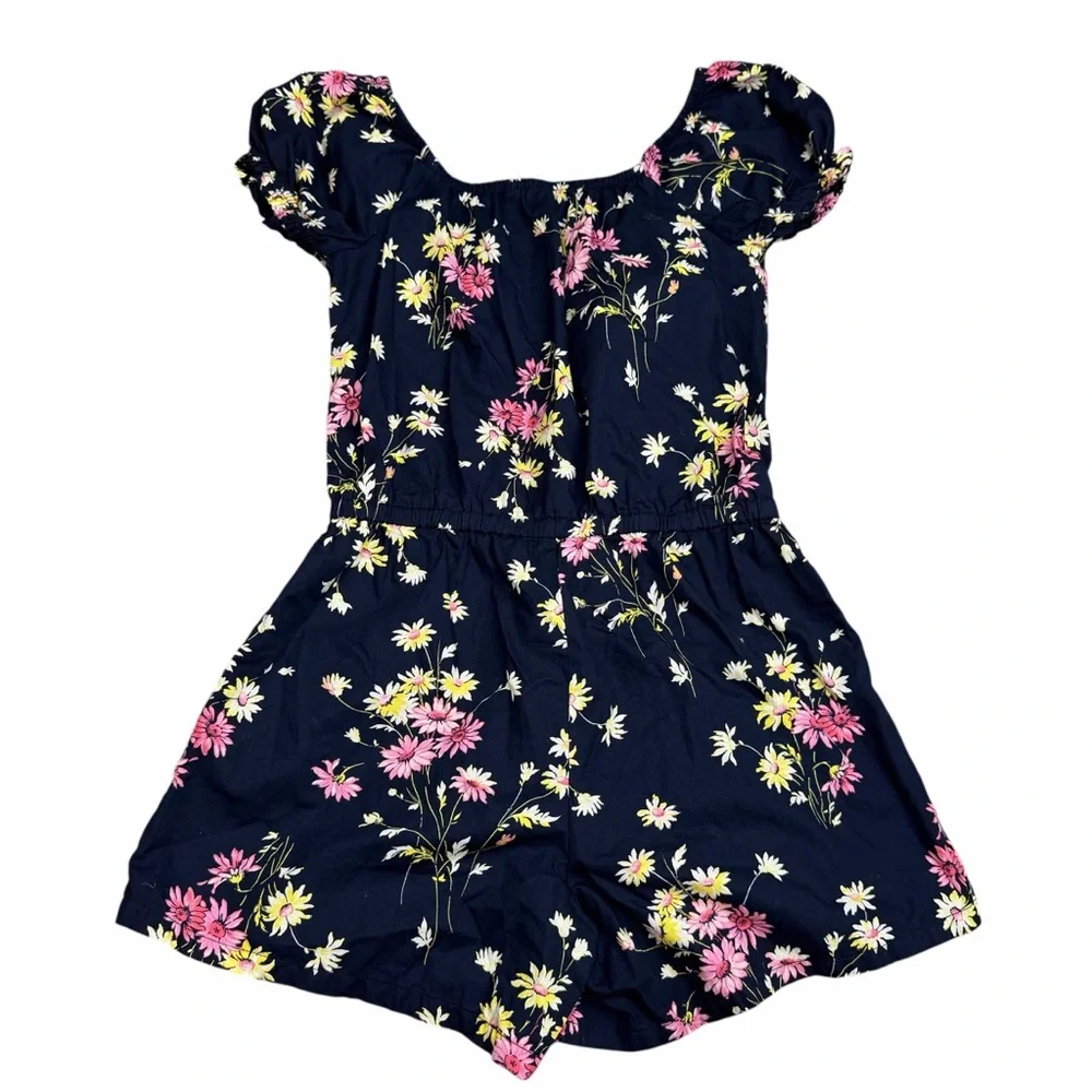 GAP Kids Girls Puff Sleeve Floral Romper | Navy | Size 14-16
